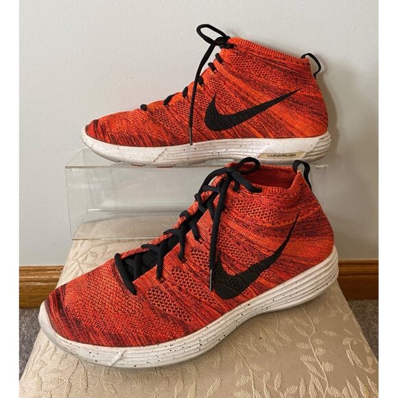 Nike Other - Nike Flyknit Lunar 3 High-Top Sneakers Orange/Black Mens Size 13